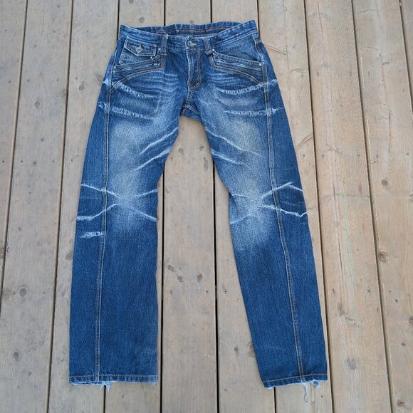 Nicole Club Jeans Men's Blue Denim Distressed Straight Leg 5-Pockets Medium Wash - Picture 1 of 16